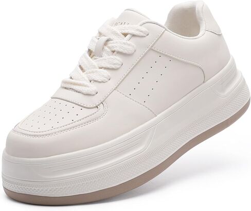 منصة مريحة للسيدات أحذية المشي الدانتيل حتى أحذية رياضية أزياء جلدية كلاسيكية خفيفة الوزن in Kuwait