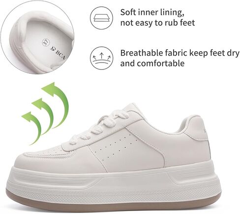 منصة مريحة للسيدات أحذية المشي الدانتيل حتى أحذية رياضية أزياء جلدية كلاسيكية خفيفة الوزن in Kuwait