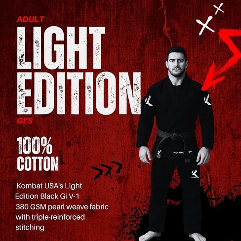 Kombat USA للبالغين Light Edition BJJ GI Men ، Jiu Jitsu Premium 100 ٪ Cotton Ibjjf Added | Kimono BJJ GI | مجموعة GI كاملة in Kuwait