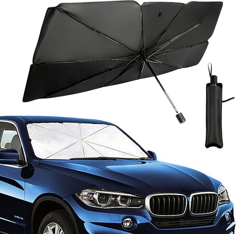 Car Windshield Sun Shade Umbrella, Foldable Cover Sunshade, Bendable Shaft, Car Window Shades Umbrella for Front Windshield, Suitable for Most Cars (53''L*31''W in Saudi Arabia
