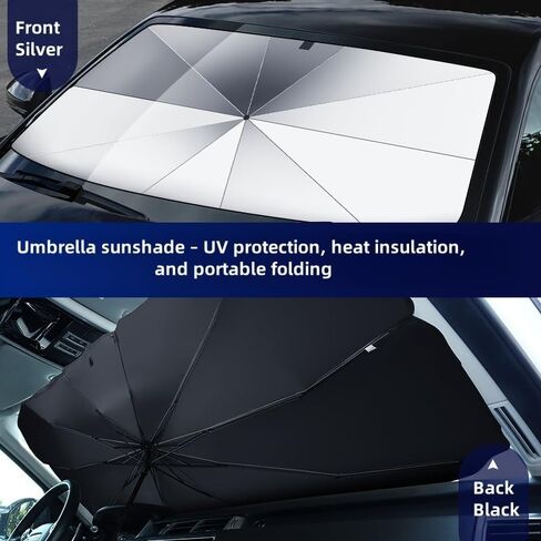 Car Windshield Sun Shade Umbrella, Foldable Cover Sunshade, Bendable Shaft, Car Window Shades Umbrella for Front Windshield, Suitable for Most Cars (53''L*31''W in Saudi Arabia