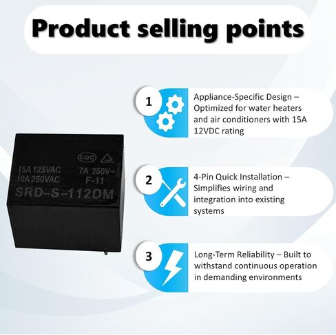2Pcs SRD-S-112DM 12VDC 15A 4Pins Water Heater Air Conditioner Relay - Reliable Performance for Heating and Cooling Systems in Saudi Arabia