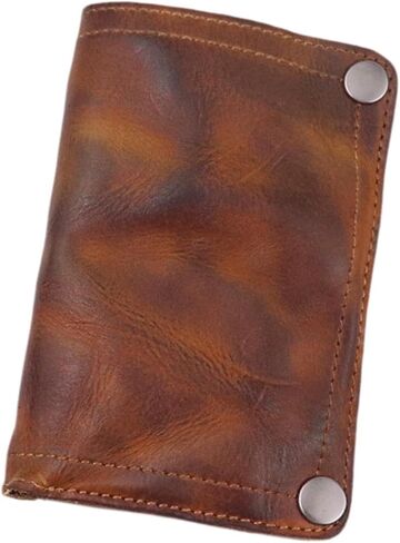 Men's Vintage Leather Wallet Slim Minimalist Money Pocket Bifold Card Holder Gift for Him 5.12x2.95x0.79 inch- Brown in Kuwait