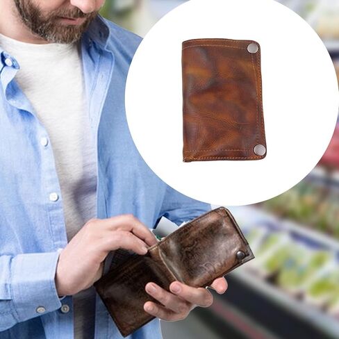 Men's Vintage Leather Wallet Slim Minimalist Money Pocket Bifold Card Holder Gift for Him 5.12x2.95x0.79 inch- Brown in Kuwait