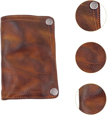 Men's Vintage Leather Wallet Slim Minimalist Money Pocket Bifold Card Holder Gift for Him 5.12x2.95x0.79 inch- Brown in Kuwait