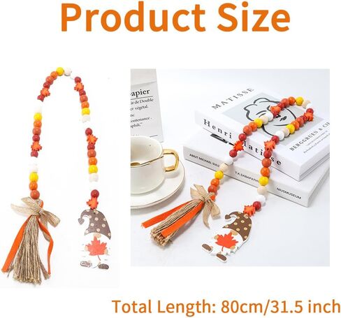 Fall Wood Bead Garland Thanksgiving Decorations Autumn Maple Leaf Shaped Wooden Beads with Tassel Rustic Farmhouse Tiered Tray Holiday Decor Hanging Ornaments for Home Party in Saudi Arabia