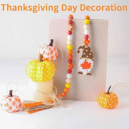 Fall Wood Bead Garland Thanksgiving Decorations Autumn Maple Leaf Shaped Wooden Beads with Tassel Rustic Farmhouse Tiered Tray Holiday Decor Hanging Ornaments for Home Party in Saudi Arabia