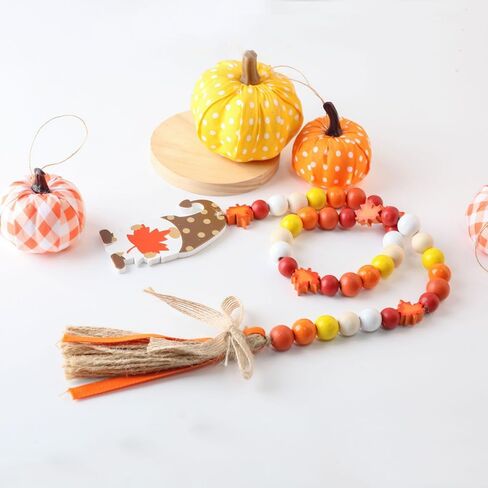Fall Wood Bead Garland Thanksgiving Decorations Autumn Maple Leaf Shaped Wooden Beads with Tassel Rustic Farmhouse Tiered Tray Holiday Decor Hanging Ornaments for Home Party in Saudi Arabia