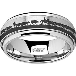 Spinning Ring Western Ranch Herding Cattle Cows Steers Tungsten Carbide Spinner 8mm Wide Wedding Band in Kuwait