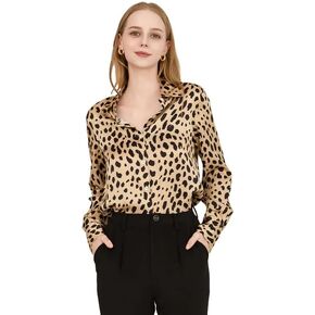 Leopard Print Silk Shirt for Women Long Sleeve Button Down Mulberry Silk Blouse Casual Elegant Animal Print Top in Kuwait