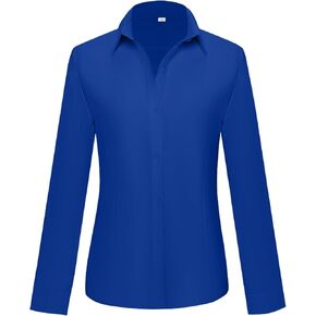 Womens Button Down Shirts Cotton Fitted Dress Shirts Long Sleeve Office Blouses Collared Tops in Saudi Arabia