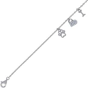925 Sterling Silver Cubic Zirconia Heart and Paw Print Charms Bracelet Gift for Women, SLV-104676 in Saudi Arabia