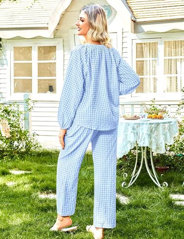 cozypoin womens gingham pajama set 2 قطعة من القطن منقو in Kuwait
