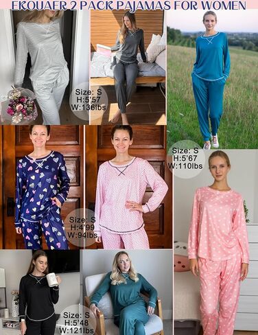 Ekouaer 2 Pack Pajama Sets for Womens Jogger Pants Pjs Long Sleeves Lounge Set Soft Sleepwear with Pockets in Saudi Arabia