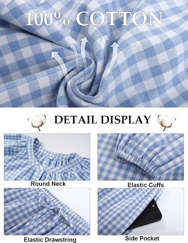 cozypoin womens gingham pajama set 2 قطعة من القطن منقو in Kuwait