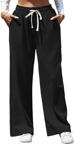 Womens Wide Leg Corduroy Pants Elastic Waisted Casual Sweatpants Adjustable Drawstring Warm Trousers with Pockets in Kuwait