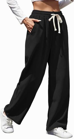 Womens Wide Leg Corduroy Pants Elastic Waisted Casual Sweatpants Adjustable Drawstring Warm Trousers with Pockets in Kuwait