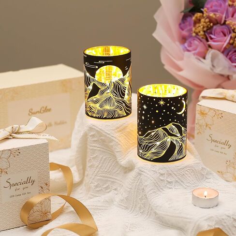 Votive Candle Holders, SunGlee Tealight Candle Holder with Gift Box, Glass Candle Holder with LED Light for Table Centerpieces, Tea Party, Wedding, Birthday, Various Themed Parties Table Decor 2Pack in Saudi Arabia