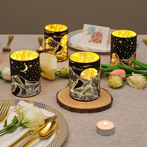 Votive Candle Holders, SunGlee Tealight Candle Holder with Gift Box, Glass Candle Holder with LED Light for Table Centerpieces, Tea Party, Wedding, Birthday, Various Themed Parties Table Decor 2Pack in Saudi Arabia
