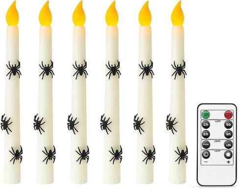 Halloween 3D Spider LED Taper Candles, 6 Packs Real Wax Flameless Taper Candles Battery Operated with Remote, Spooky Candlesticks for Halloween Decoration, Batteries Not Included (0.7" x 11") in Saudi Arabia