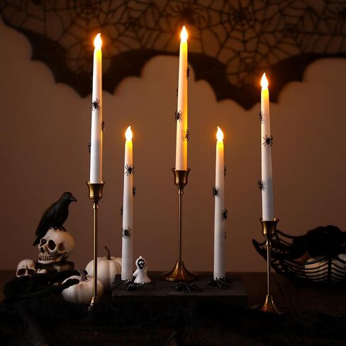 Halloween 3D Spider LED Taper Candles, 6 Packs Real Wax Flameless Taper Candles Battery Operated with Remote, Spooky Candlesticks for Halloween Decoration, Batteries Not Included (0.7" x 11") in Saudi Arabia