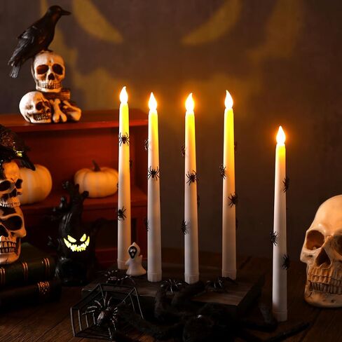 Halloween 3D Spider LED Taper Candles, 6 Packs Real Wax Flameless Taper Candles Battery Operated with Remote, Spooky Candlesticks for Halloween Decoration, Batteries Not Included (0.7" x 11") in Saudi Arabia