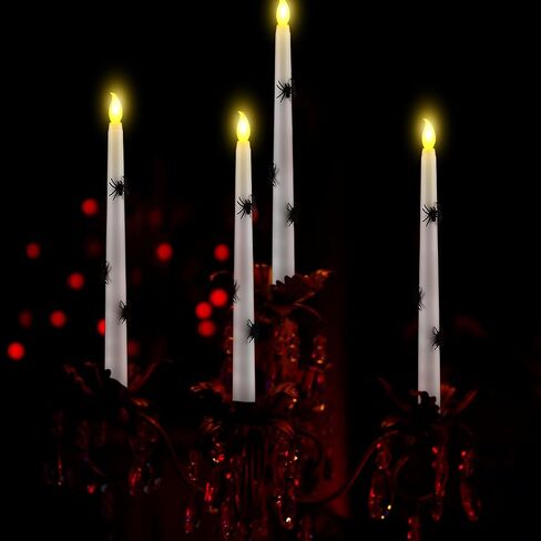 Halloween 3D Spider LED Taper Candles, 6 Packs Real Wax Flameless Taper Candles Battery Operated with Remote, Spooky Candlesticks for Halloween Decoration, Batteries Not Included (0.7" x 11") in Saudi Arabia