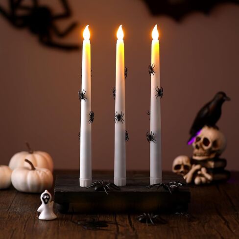 Halloween 3D Spider LED Taper Candles, 6 Packs Real Wax Flameless Taper Candles Battery Operated with Remote, Spooky Candlesticks for Halloween Decoration, Batteries Not Included (0.7" x 11") in Saudi Arabia