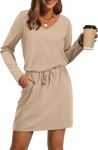 Ofeefan Fall Dresses for Women 2025 VOOLED V NECK LONG TRIVES TIRTS SUNDRESSES TIE ABORD A-LINE in Kuwait