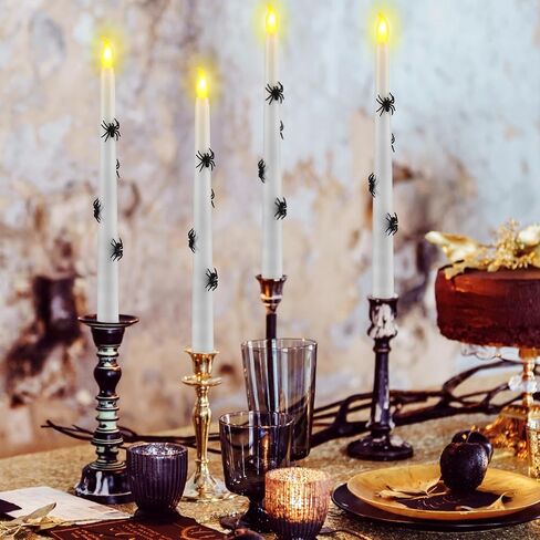 Halloween 3D Spider LED Taper Candles, 6 Packs Real Wax Flameless Taper Candles Battery Operated with Remote, Spooky Candlesticks for Halloween Decoration, Batteries Not Included (0.7" x 11") in Saudi Arabia