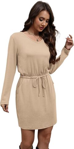 Ofeefan Fall Dresses for Women 2025 VOOLED V NECK LONG TRIVES TIRTS SUNDRESSES TIE ABORD A-LINE in Kuwait