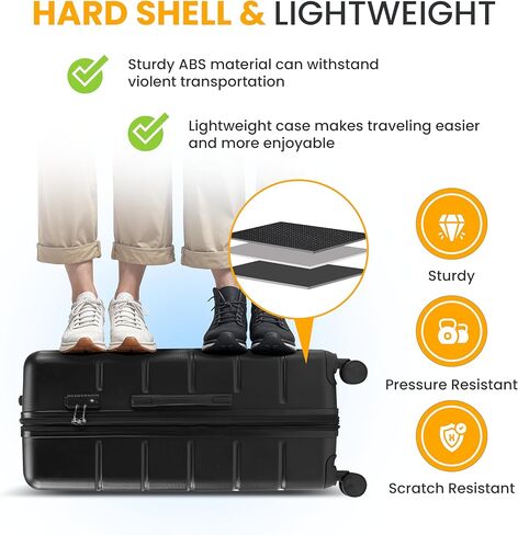 Healsmart Hardside المحمولة على الأمتعة قابلة للتوسيع قابلة للتوسيع العجلات الدوار الصلبة ، وقفل TSA ، الأسود ، 24 بوصة in Kuwait