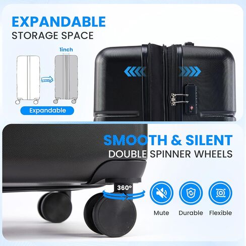 Simple Deluxe 24 Inch Expandable Hardside Carry On with Spinner Wheels & TSA Lock, ABS Hard Shell Lightweight Rolling Luggage Suitcase, Blue-C in Saudi Arabia
