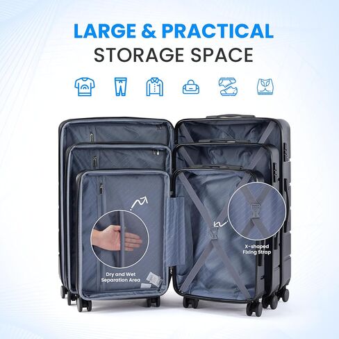 Simple Deluxe 24 Inch Expandable Hardside Carry On with Spinner Wheels & TSA Lock, ABS Hard Shell Lightweight Rolling Luggage Suitcase, Blue-C in Saudi Arabia