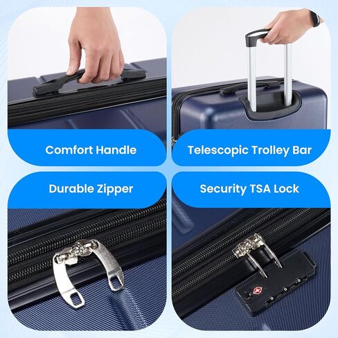 Simple Deluxe 24 بوصة قابلة للتوسيع الصلبة القابلة للتوسيع مع عجلات الدوار وقفل TSA ، ABS قذيفة صلبة خفيفة الوزن حقيبة ، Blue-C in Saudi Arabia