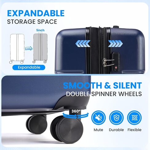 Simple Deluxe 24 بوصة قابلة للتوسيع الصلبة القابلة للتوسيع مع عجلات الدوار وقفل TSA ، ABS قذيفة صلبة خفيفة الوزن حقيبة ، Blue-C in Saudi Arabia