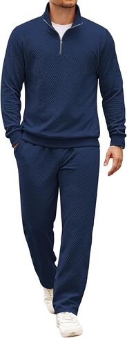 Coofandy Men's Tracksuit 2 قطعة مجموعة هندسية ربع الرمز البريدي للبلوزات للعروع الرياضية الرياضية الرياضية in Saudi Arabia