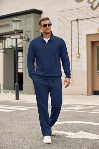 Coofandy Men's Tracksuit 2 قطعة مجموعة هندسية ربع الرمز البريدي للبلوزات للعروع الرياضية الرياضية الرياضية in Saudi Arabia