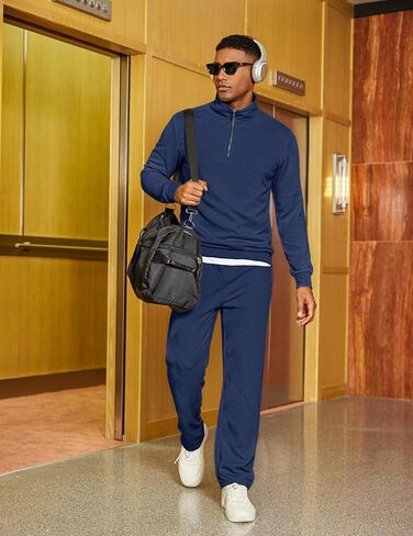 Coofandy Men's Tracksuit 2 قطعة مجموعة هندسية ربع الرمز البريدي للبلوزات للعروع الرياضية الرياضية الرياضية in Saudi Arabia