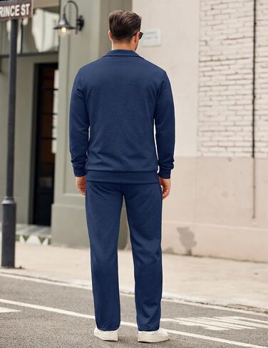 Coofandy Men's Tracksuit 2 قطعة مجموعة هندسية ربع الرمز البريدي للبلوزات للعروع الرياضية الرياضية الرياضية in Saudi Arabia