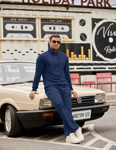 Coofandy Men's Tracksuit 2 قطعة مجموعة هندسية ربع الرمز البريدي للبلوزات للعروع الرياضية الرياضية الرياضية in Saudi Arabia