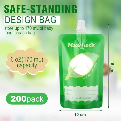 Maxcheck 100 Pack Disposable Baby Food Pouches 6oz Baby Food Storage Containers Plastic Fresh Squeezed Pouches for Kids Toddler Freezer Safe Baby Pouch Holder for Applesauce, Purees and Yogurts in Saudi Arabia