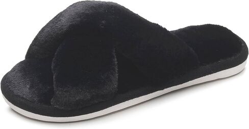 Crazy Lady Women's Fuzzy Fluffy Furry Fur Slippers Flip Flop Open Toe Cozy House Memory Foam Sandals Slides Soft Flat Comfy Anti-Slip Spa Indoor Outdoor Slip on | Crossband upper & memory foam insole for cozy; anti-slip EVA sole for indoor outdoor; weddin in Saudi Arabia