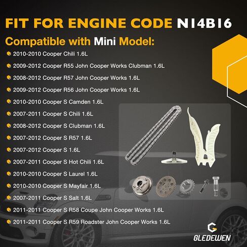 مجموعة سلسلة توقيت المحرك N14B16 مع ضرس GEAR VVT ، متوافق مع 2007-2012 MINI COOPER S R56 R57 R58 R59 ، 1.6L Turbo N14 Engine ، استبدل# 90773S 11317516088888888 in Kuwait