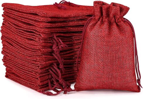 أكياس هدايا برباط لعيد الميلاد من Naler، حقيبة هدايا من الخيش لحفلات الزفاف باللون الأحمر لعيد الميلاد المجيد وتقويم الشتاء وحفلات العطلات، 24 قطعة in Kuwait