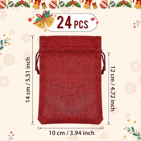 أكياس هدايا برباط لعيد الميلاد من Naler، حقيبة هدايا من الخيش لحفلات الزفاف باللون الأحمر لعيد الميلاد المجيد وتقويم الشتاء وحفلات العطلات، 24 قطعة in Kuwait