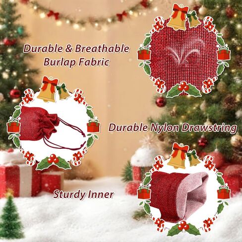 أكياس هدايا برباط لعيد الميلاد من Naler، حقيبة هدايا من الخيش لحفلات الزفاف باللون الأحمر لعيد الميلاد المجيد وتقويم الشتاء وحفلات العطلات، 24 قطعة in Kuwait