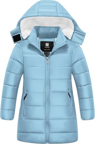 Pursky Girl's Lightweight Winter Coat Sherpa Lined Long Puffer Jacket Waterproof Warm Quilted Parka with Hood in Kuwait