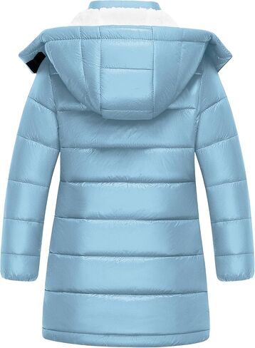 Pursky Girl's Lightweight Winter Coat Sherpa Lined Long Puffer Jacket Waterproof Warm Quilted Parka with Hood in Kuwait