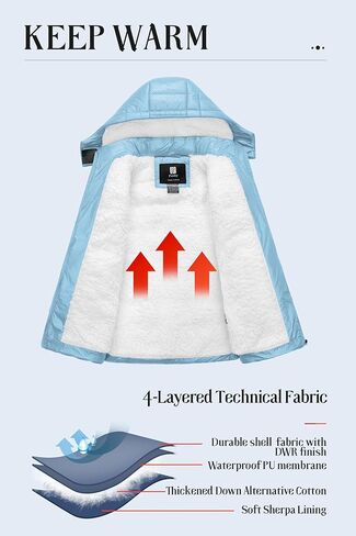 Pursky Girl's Lightweight Winter Coat Sherpa Lined Long Puffer Jacket Waterproof Warm Quilted Parka with Hood in Kuwait